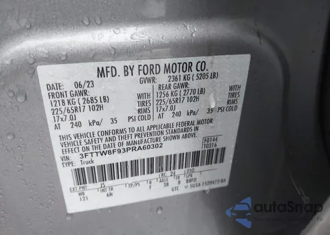 2023 Ford Maverick Lariat from USA, damaged, VIN 3FTTW8F93PRA60302